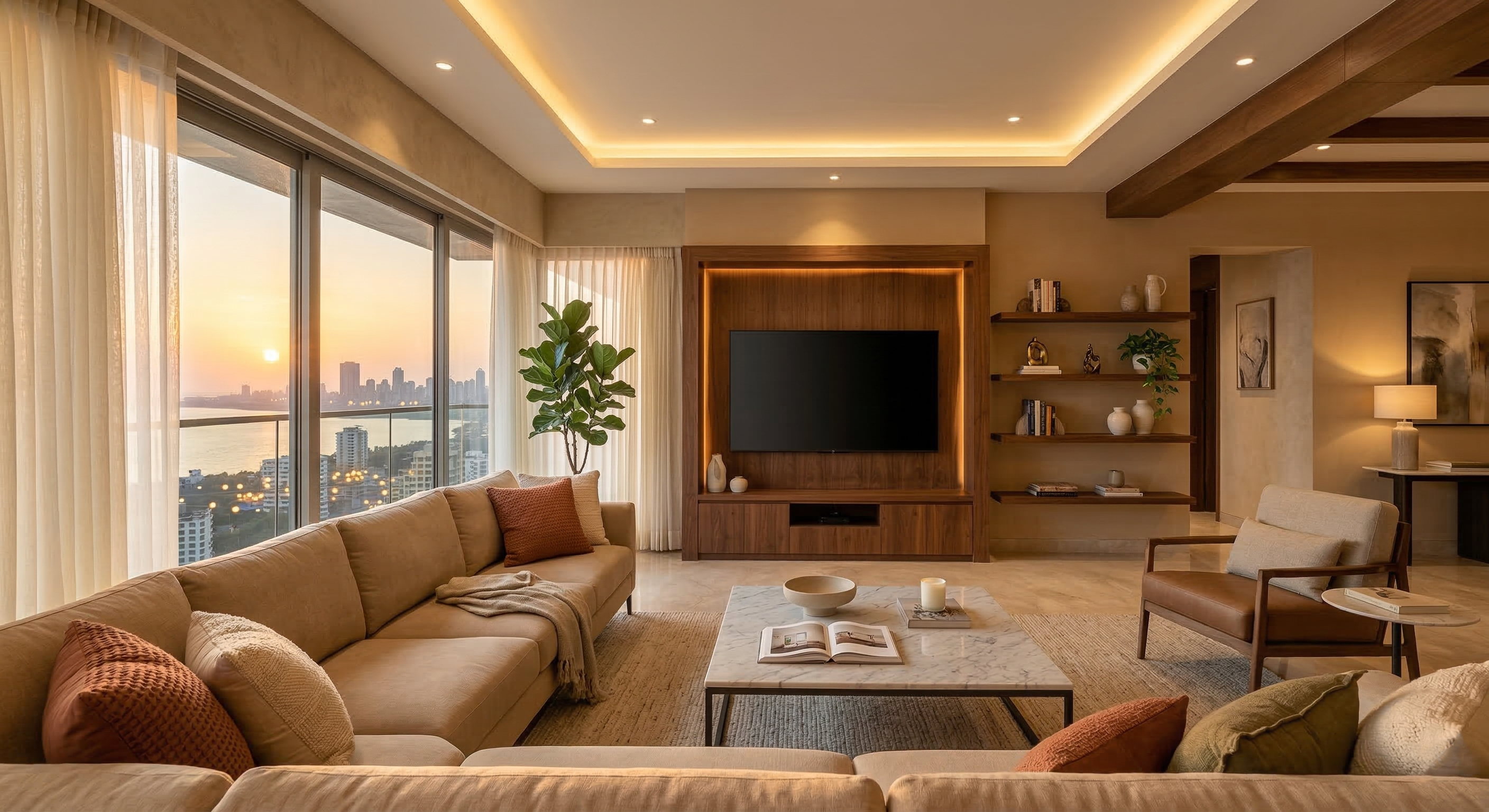 Luxury modern living room interior designed by Kriti Furnitures in Mumbai