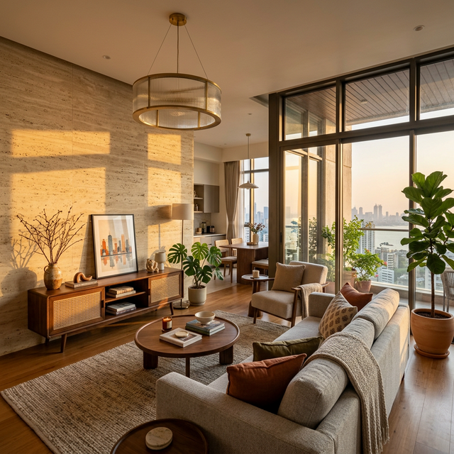 Modern luxury living room interior design in Mumbai apartment